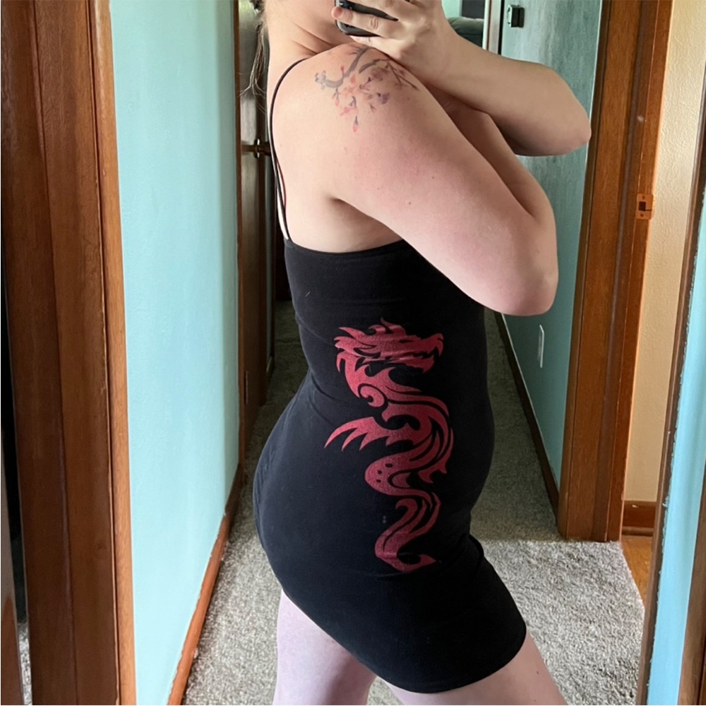 Truly Madly Deeply Black and Red Dragon Mini Dress
